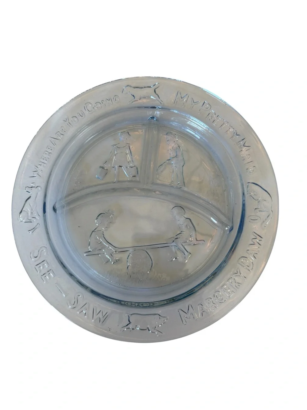 Tiara Translucent Blue Children's Nursery Rhyme Divided Plate, Bowl & Cup Set